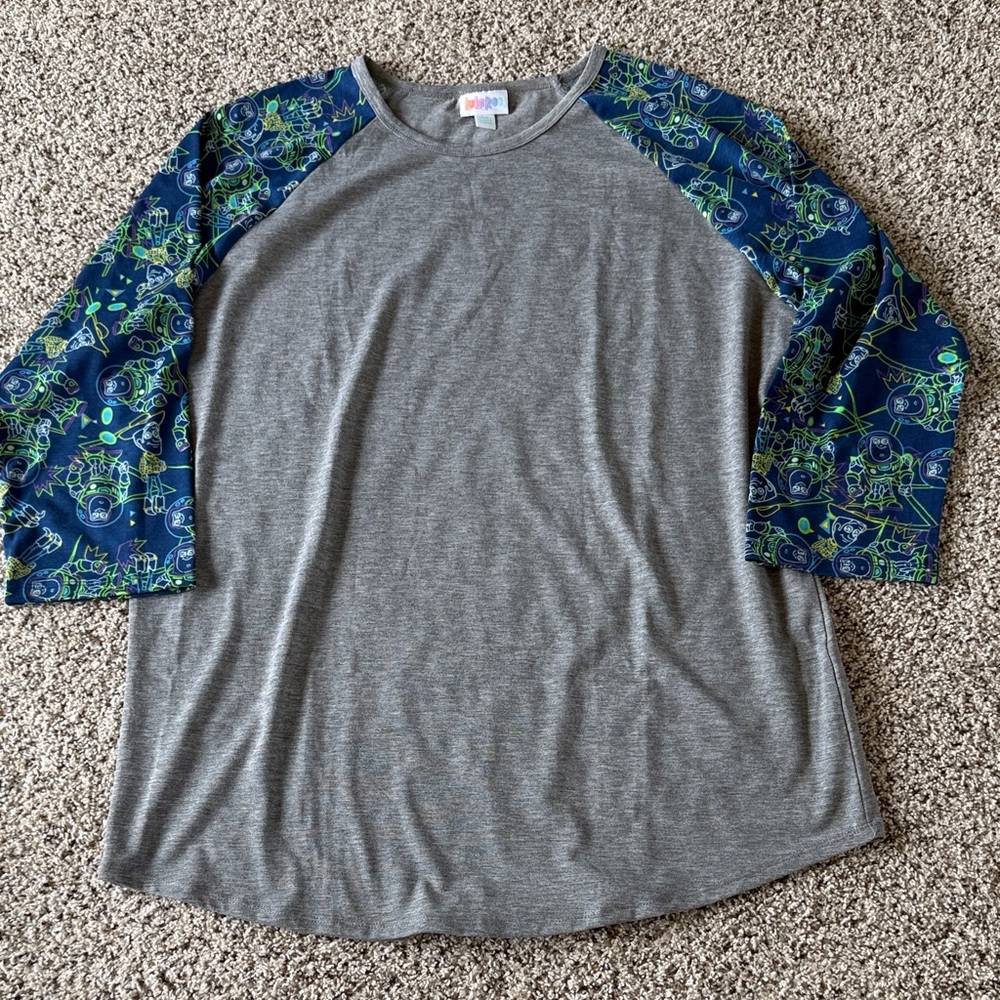 NWOT LuLaRoe Disney Toy Story Gray and Blue 3/4 Sleeve Tee - 2XL fits like XL
